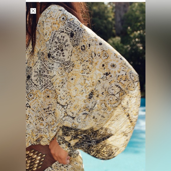 Zara metallic Round neck blouse with a frill, V-neck long puff sleeves. NWT - Picture 8 of 12